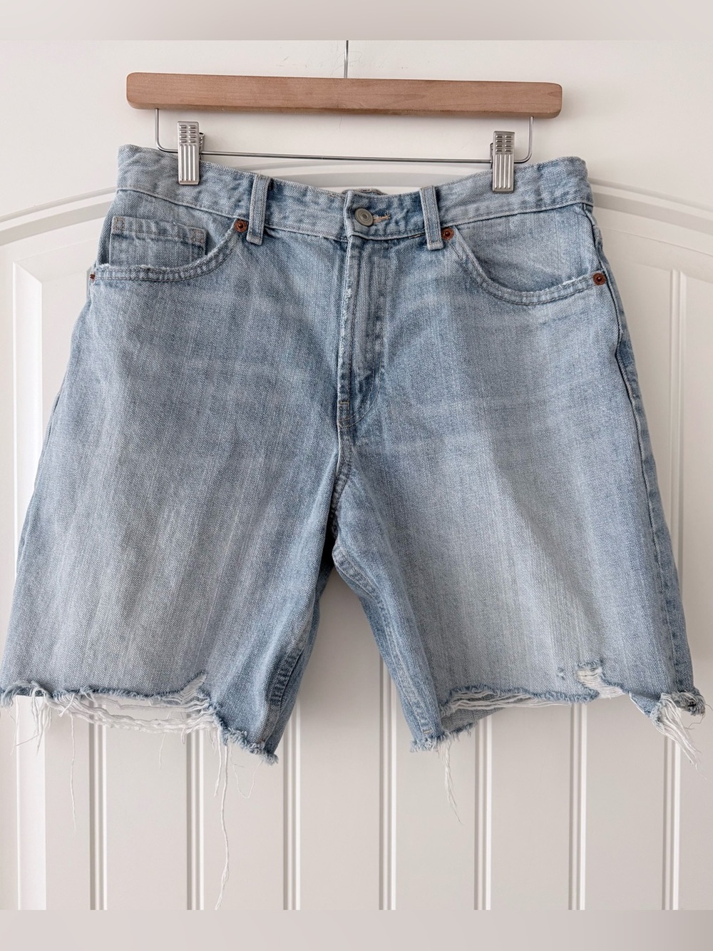 Zara Light Blue Distressed Bermuda Denim Shorts